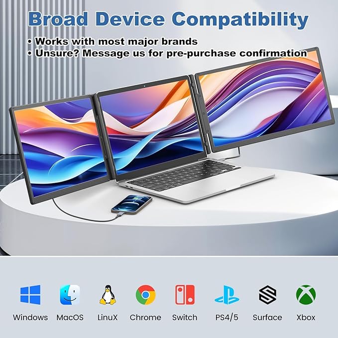 Teamgee 15.6" Laptop Screen Extender with Power Bank, FHD 1080P Triple Monitor, Driver-Free Plug & Play for 13-17" Laptops (HDMI/USB), Home Office/Small Business, Windows/Mac/Android