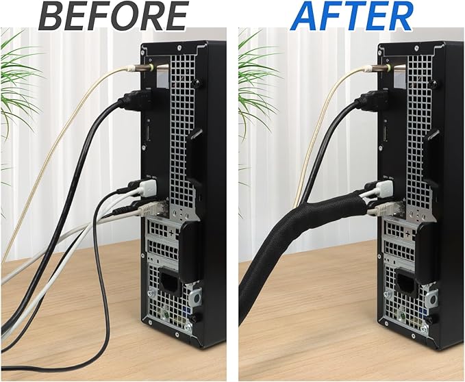 Split Braided Cable Sleeve，Flexible Wire Loom Tubing, Automotive Cord Protector Pet Proof, Cable Management for Computer TV Electric Wires Harness 16ft (Black, 19mm（3/4")