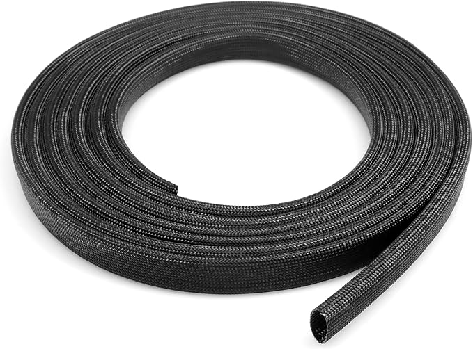 Braided Fiberglass Sleeve, 10ft High Temp Cable Sleeve, Flexible Cable Management Cable Protector for Car Wire Loom Protection (Black, 1/4")