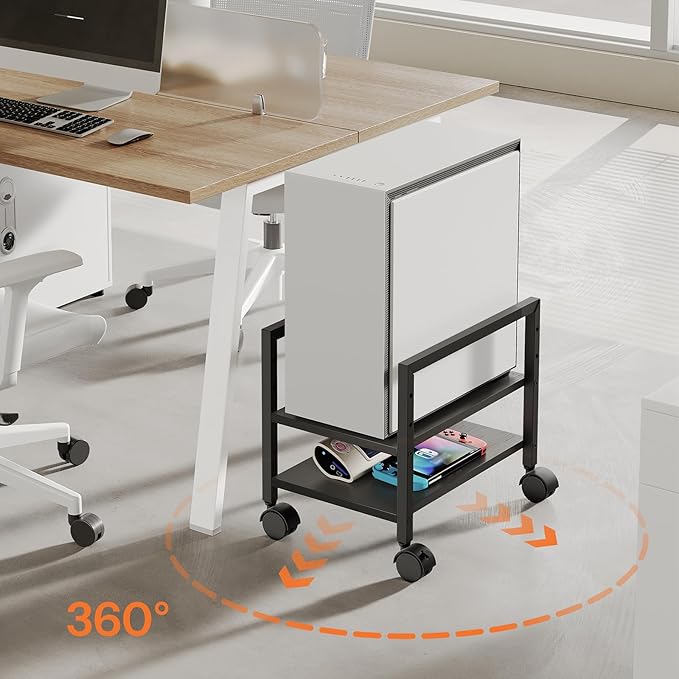 HOOBRO PC Stand, 2-Tier PC Tower Stand Fits Most Computer Towers, CPU Holder for Floor, Height Adjustable, CPU Stand with Wheels Under Desk, for Home Office, Black BB11CJ01