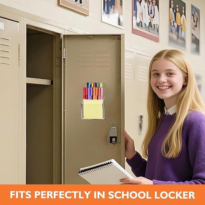 Ameceres Magnetic Pen Holder Classroom Organization Acrylic Marker Holder for Whiteboard Refrigerator Locker Accessories Pencil Dry Erase Marker Basket (1 Compartment * 2)