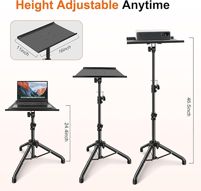 Projector Stand,Projector Laptop Stand Tripod Laptop Tripod Stand Height 24.4" To 46" Laptop Floor Stand For Dj Equipment, Outdoor Movies, Office, Home, Stage Or Studio (Black)