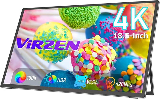 4K 18.5 Inches Portable Monitor Super Thin Portable Display Screen 3840 x 2160 Type-C HDMI HDR Travel External Monitor with VESA Kickstand for PS5 Switch Xbox Laptop Desktop Phone