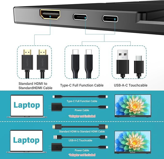 InnoView Portable Monitor Touchscreen 15.6" 1080P 10-Point Touch Screen Monitors Portable with Protective Sleeve Built-in Stand, 1200:1 HDMI USB C Travel Monitor for Laptop, PC, Mac, Phone, Switch