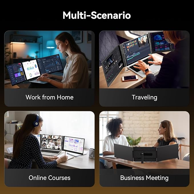 14" Laptop Triple Screen Extender Portable, One Cable Connection Laptop Monitor FHD 1080P IPS, Ultra Thin Dual Monitor for 13-17" Laptops, Plug & Play Compatiable with Win/Mac/Chrome/Android/Switch