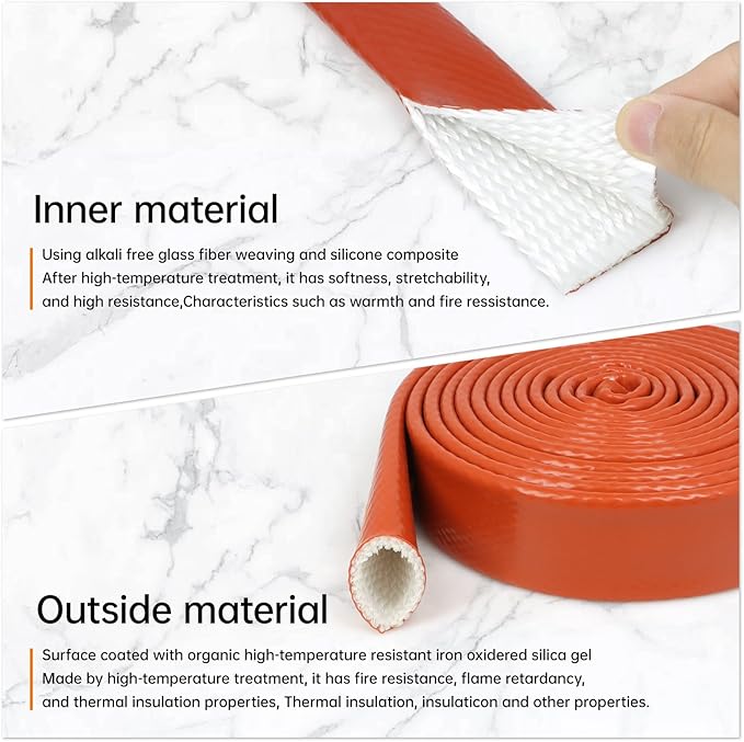 High Temp Fire Sleeve, Fiberglass Braided Heat Shield for Automotive Fuel Line & Wiring Harness, Silicone Coated Fireproof Protection Tube (Red, 12mm(15/32")-9.9ft)
