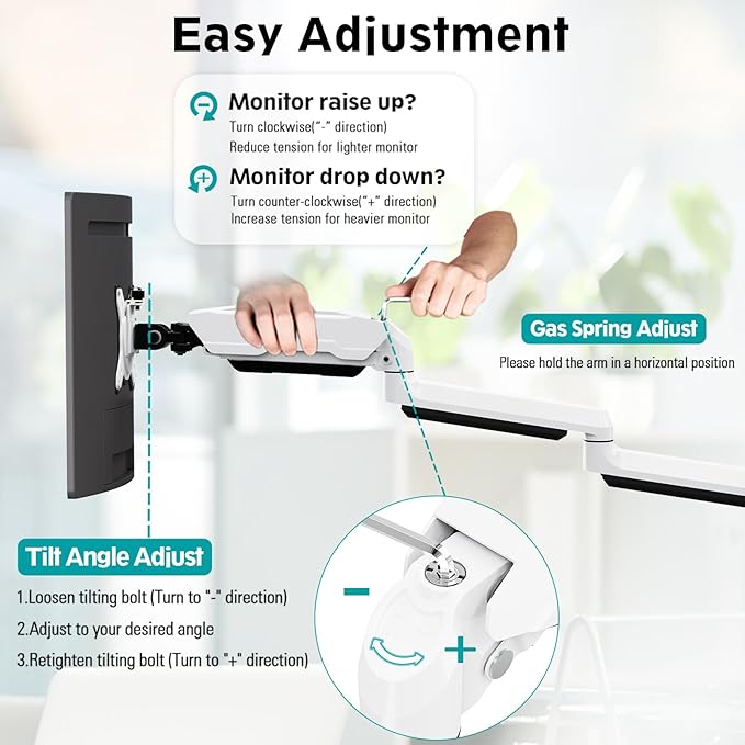 MOUNT PRO Triple Monitor Mount, 3 Monitor Desk Mount for Three Screens up to 32 Inch, Full Motion Gas Spring Heavy Duty Arm Hold up to 19.8lbs Each, White