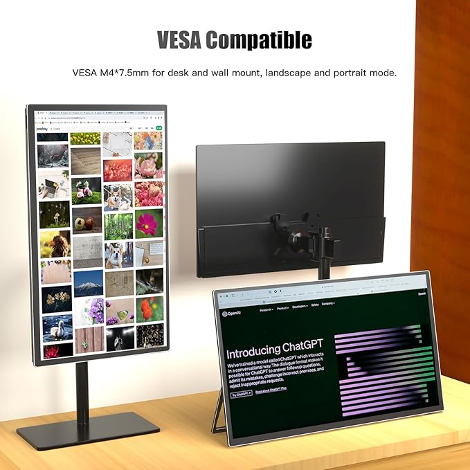 4K 18.5 Inches Portable Monitor Super Thin Portable Display Screen 3840 x 2160 Type-C HDMI HDR Travel External Monitor with VESA Kickstand for PS5 Switch Xbox Laptop Desktop Phone