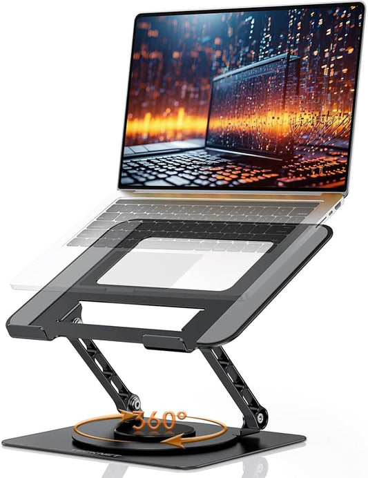 TECKNET Laptop Stand for Desk, 360 Rotating Base, Ergonomic Foldable Computer Stand for Laptop Riser Height Adjustable, Compatible with MacBook Pro, All Laptops 10-17" - Black