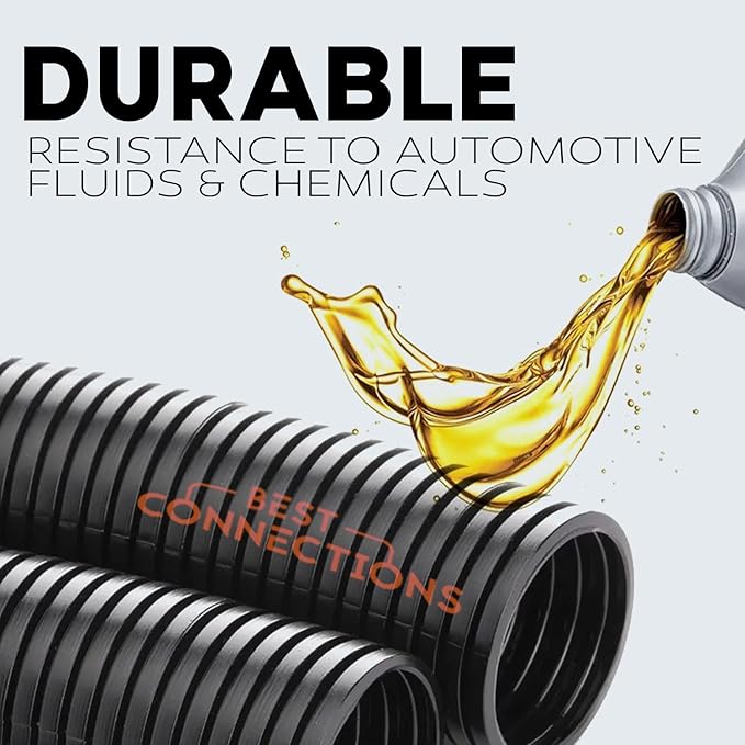 BEST CONNECTIONS Split Wire Loom Flex-Guard Convoluted Tubing Protective Split Cable Sleeves for Auto Home Industrial Electrical Wires Chemical Resistant Conduit Black (1.5" - 10 ft)