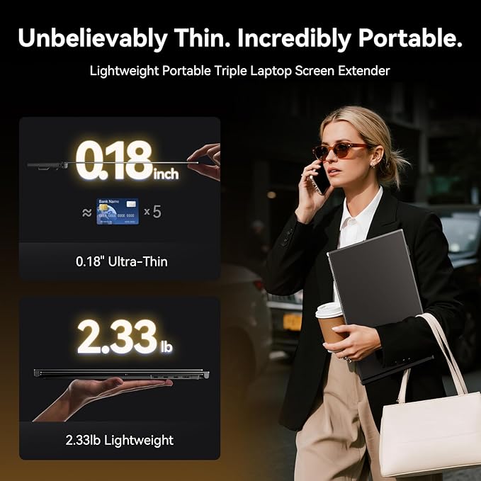 14" Laptop Triple Screen Extender Portable, One Cable Connection Laptop Monitor FHD 1080P IPS, Ultra Thin Dual Monitor for 13-17" Laptops, Plug & Play Compatiable with Win/Mac/Chrome/Android/Switch