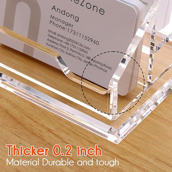 Acrylic Business Card Holder For Desk Clear Business Card Display Stand 2 Tier 2 Slots Business Cards Holders for Men And Woman, Organize 100 Cards-1 Pack (2 Solt-H)