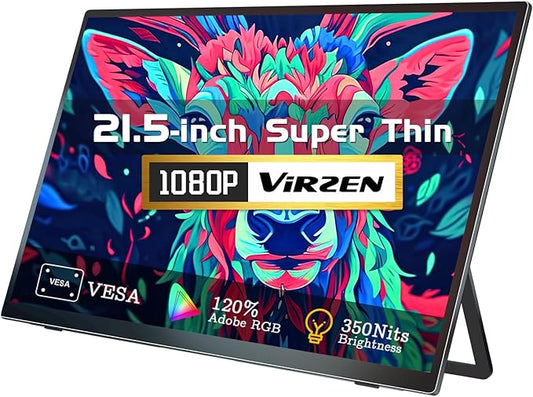 21.5-inch USB-C HDMI Portable Monitor 100Hz 120sRGB 1080P with VESA 180° Adjustable Kickstand Ultra-Slim Frameless FHD HDR Display, Travel Second Monitor for Laptop PC