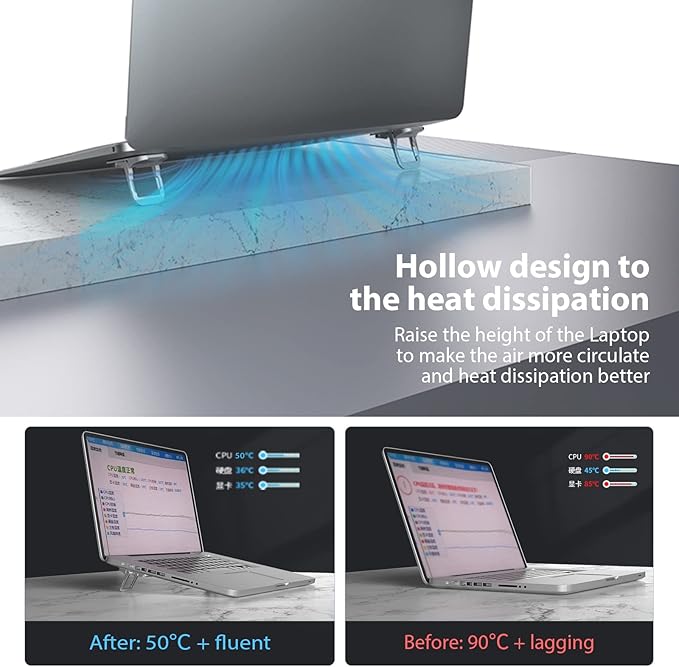 Nillkin Portable Laptop Stand with 3 Adjustable Angles, Flip Keyboard Riser Feet for Most Keyboards, Computer Keyboard Stand for Desktop, MacBook, HP and Other 10-17 Inches Laptop Feet Riser, Silver