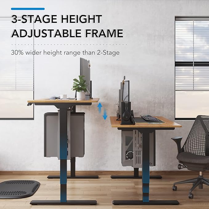 FlexiSpot E6 Bamboo 3-Stage Dual Motor Electric Standing Desk 48 x 24 Sit Stand Up Desk, Holds 220 lbs, Adjustable Height w/ Memory Presets, Solid Bamboo Desktop & Black Frame, Ships in 2 Boxes