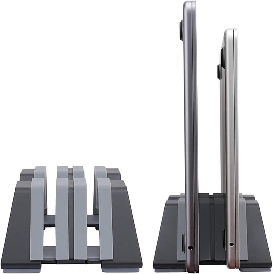 Adjustable Dual Vertical Laptop Stand - Supports 2 Devices Holder, Fit for All Laptops(10-30mm Thickness) - Fashion Design, Adjustable Width, Anti-Slip & Scratch-Resistant, Patented Design