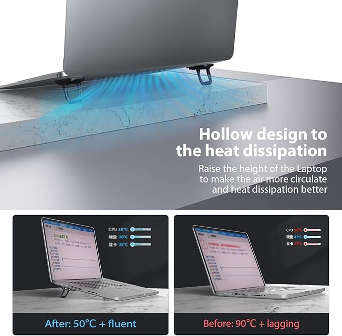 Nillkin Portable Laptop Stand with 3 Adjustable Angles, Flip Keyboard Riser Feet for Most Keyboards, Computer Keyboard Stand for Desktop, MacBook, HP and Other 10-17 Inches Laptop Feet Riser, Black