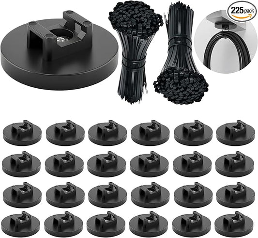 Magnetic Zip Tie Mount Set, 25 Magnetic Cable Tie with 200 Cable Ties, Strong Wire Management Cables Holder, Multipurpose Electrical Cord Holders Organizer (43mm)