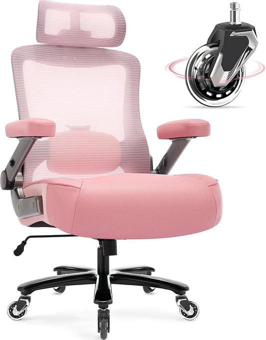 Big and Tall Office Chair 600lbs with 3D Flip Arms, Heavy Duty Large Executive Computer Desk Chair Ergonomic Mesh High Back Plus Size Chair for Adults