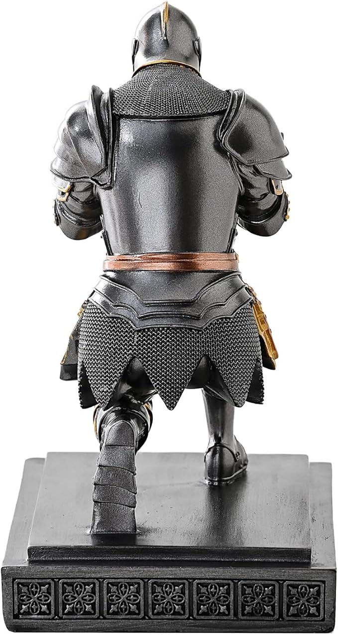 Medieval Armored Warrior Knight Pen Holder Desk Organizers and Accessories Resin Pencil Holder Paperweight as Gift with a Cool Letter Opener for Desk (Iron)