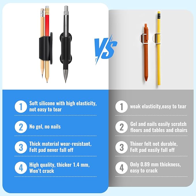 Adhesive Pencil Holders for Desk, 40 PCS Silicone Pencil Holder for Desk,Marker Holder, Adhesive Pen Holder for Classroom Clipboard Attachment, for School Office Accessories,Teacher Supplies