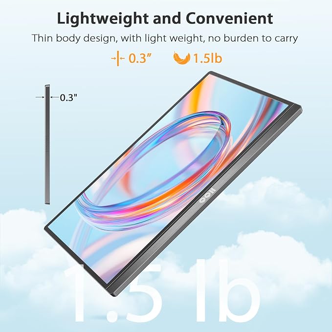 QQH Portable Monitor, 15.6 Inch FHD 1080P USB C HDMI Alloy Travel Screen for Laptop with w/Smart Cover & Built-in Speaker, Plug&Play Ultra Slim Portable Second Monitor for Laptop PC Phone Mac