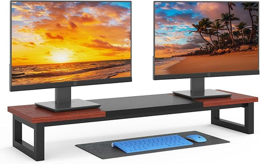 YAOHUOO Dual Monitor Stand Riser, 39Inch Large Monitor Stands for 2 Monitors, Computer Monitor Stand, Wooden Desktop Oraganizer Shelf for Office Desk Computer,Laptop,TV