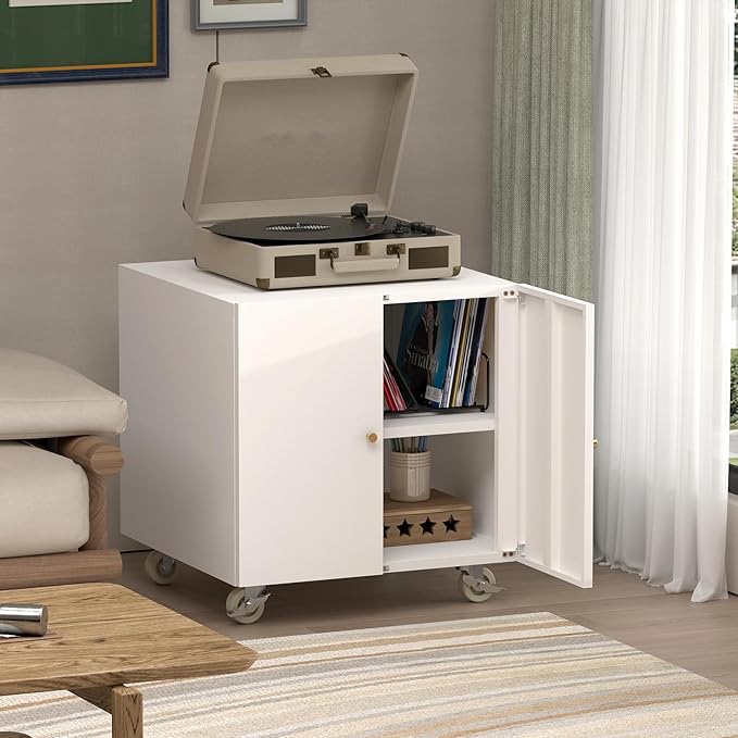 Metal Printer Stand, Rolling Table for Printers, Large 3D Printers Table with Storage, Office Printer Stand for Copier, Fax, Heavy Duty Stands with Shelf for School, Workplace, White