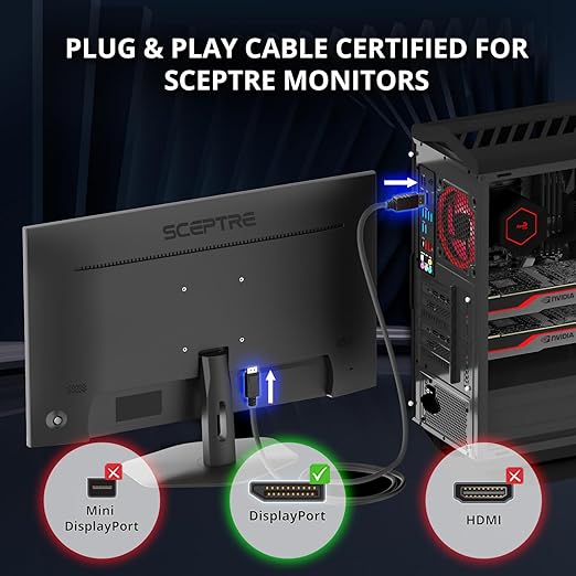 Kado DisplayPort Cable 5ft, High Speed 4K 60Hz, 2K 165Hz 144Hz, DP 1.2 FreeSync HDCP HDR, DP Male to Male, 1.5m Length Genuine Parts Made for Sceptre Monitor, TV, PC Gaming, Laptop