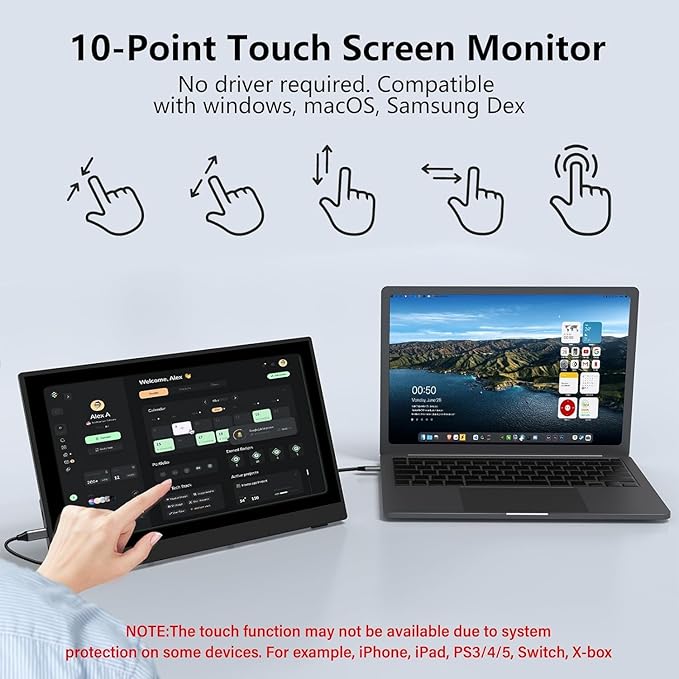 InnoView Portable Monitor Touchscreen 15.6" 1080P 10-Point Touch Screen Monitors Portable with Protective Sleeve Built-in Stand, 1200:1 HDMI USB C Travel Monitor for Laptop, PC, Mac, Phone, Switch