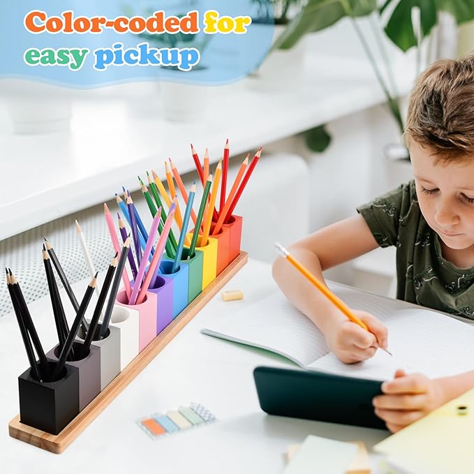 Colorful Pencil Holder, 11 Removable Crayon Organizer for Desk, Pen and Marker Storage for Classroom, Office, Colored Pencils