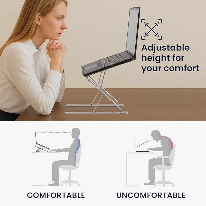 kwmobile Laptop Stand - Adjustable Laptop Riser, Holder - Aluminium Portable DJ, Gaming Stand - Foldable Lap Top, Notebook Desk Stands - Folding Computer Accessories