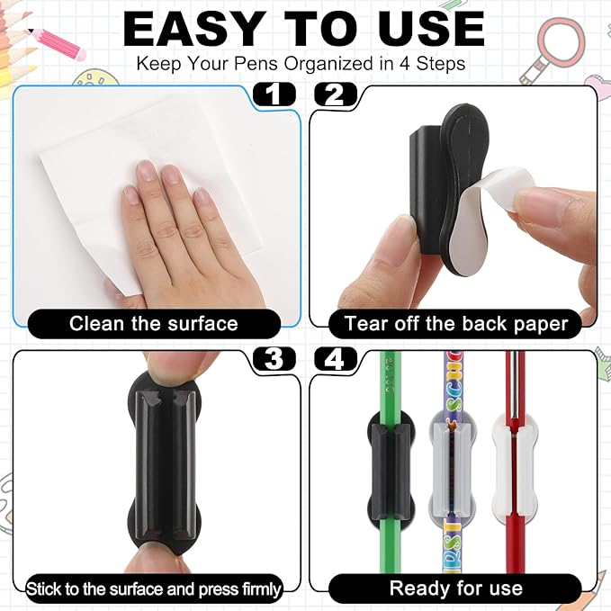Sherr 48 Pack Adhesive Pencil Holders for Desk Upgraded Pen Holder for Desk Silicone Flexible Adhesive Marker Organizer Clipboard Classroom School Office Accessories Teacher Supplies (Neutral)