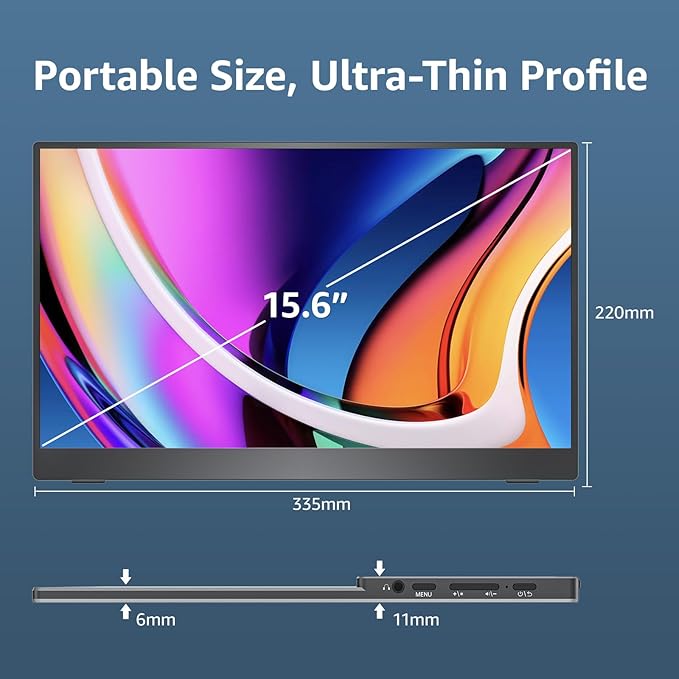 cocopar Portable Monitor 15.6 Inch 1080P FHD 60Hz 85% sRGB Travel Monitor with Speaker HDMI USB-C Second Screen for Laptop MacBook Surface PC Xbox PS4/5, VESA Mountable, with Cover Stand
