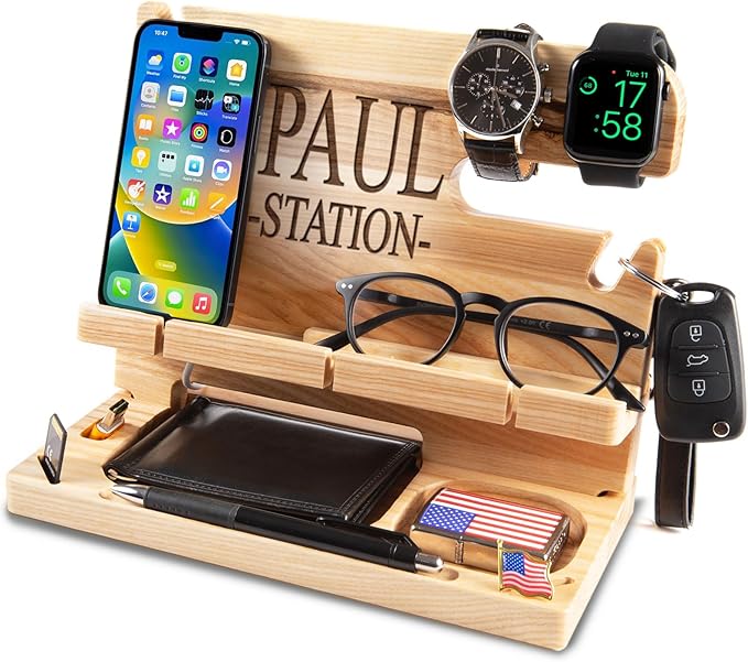 Greta Oto Wooden Personalized Docking Station, gift for men, Fathers Day Gift, Personalized Gifts