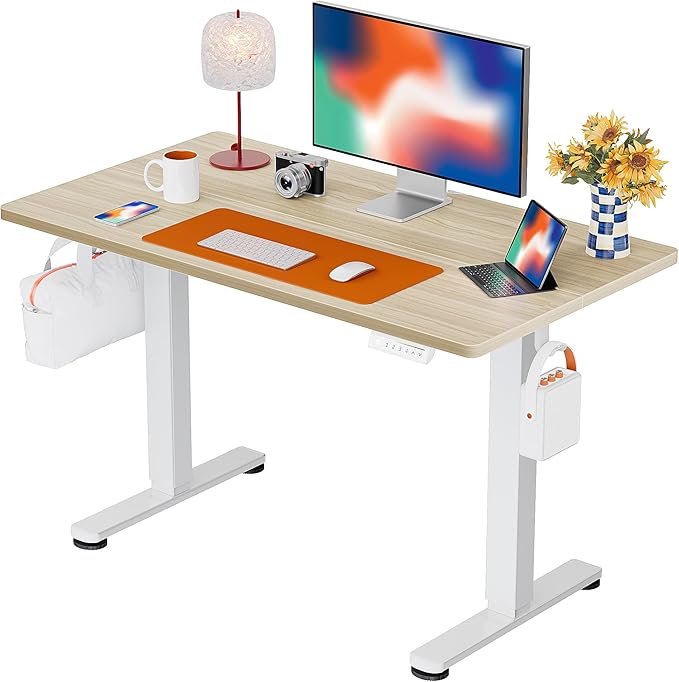 ErGear Electric Standing Desk, 44 x 24 Inches Height Adjustable Stand up Desk, Sit Stand Home Office Desk, with Two-Piece Desktop (Natural)