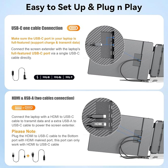 KEFEYA Laptop Screen Extender 2K, 2160x1440 QHD Laptop Monitor Extender Dual Screen, 14” Portable Monitor for Laptops 13-17" with USB-C/HDMI Port, Plug n Play for Windows/Mac/Android/Switch/PS5