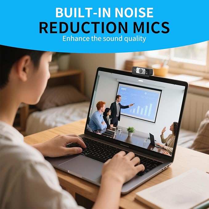 4K Webcam for PC, Full HD Video Calling, HD Light Correction, Works with Skype, Zoom, FaceTime, Hangouts, PC/Mac/Laptop/MacBook/Tablet