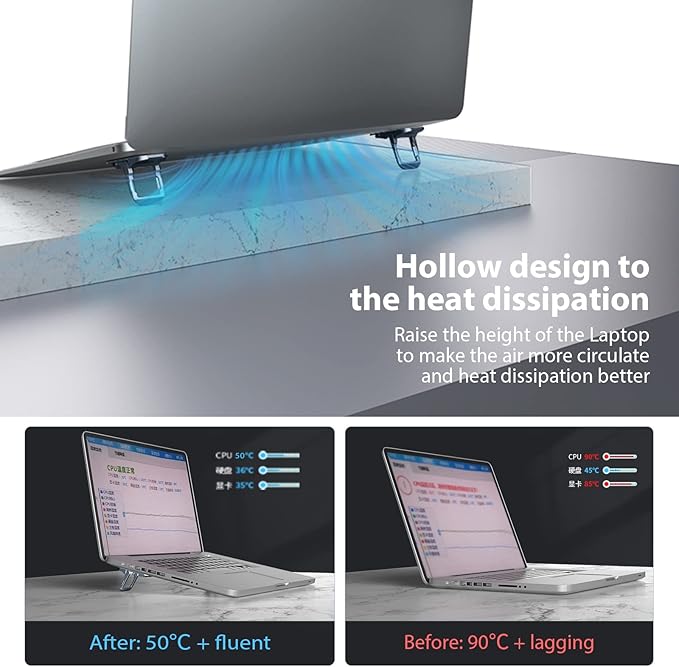 Nillkin Portable Laptop Stand with 3 Adjustable Angles, Flip Keyboard Riser Feet for Most Keyboards, Computer Keyboard Stand for Desktop, MacBook, HP and Other 10-17 Inches Laptop Feet Riser, Gray