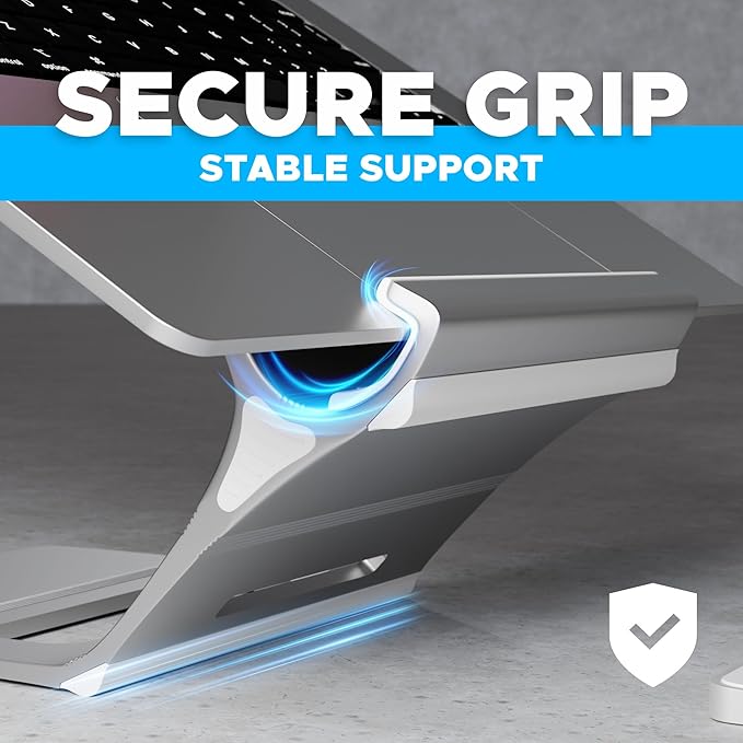 Elestoria Adjustable Laptop Stand - Fits 5 Devices, Modern Design, Tool Free Adjustment, Protective & Stable | Grey (Grey, Floating)