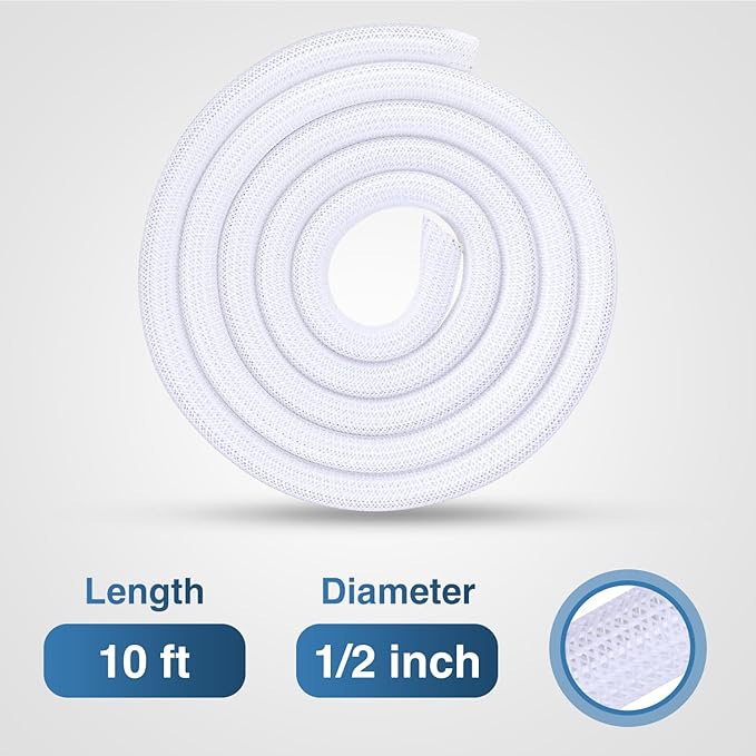 Nilight Cable Sleeve, 10ft-1/2inch Cord Management Sleeves, Braided Sleeving, Split Self Wrapping Wire Loom for Computer Electrical Automotive Harness Protector Organizer, White