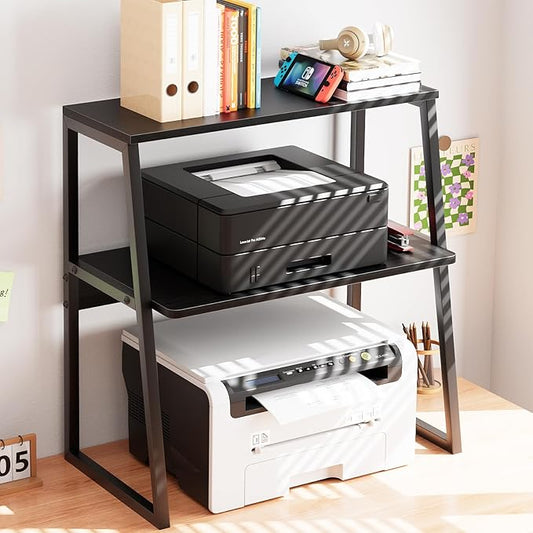 Printer Stand, Desktop Printer Shelf, 3 Tier Desk Shelf for top of Desk, Large Printer Stands Office Organization Shelves for Home Office Printer Fax Book, Black