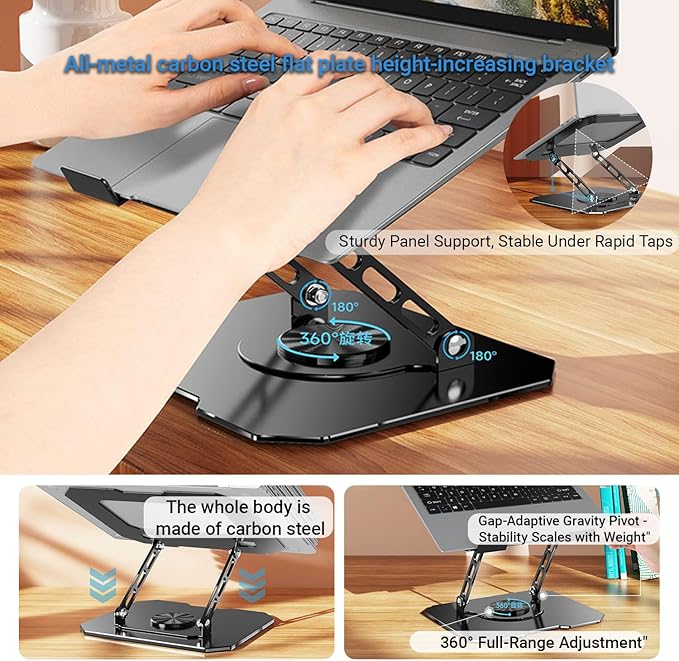 Adjustable Laptop Stand for Desk - 360° Rotating Ergonomic Laptop Riser, Foldable Portable Computer Stand Fits MacBook Air/Pro 10-16 Inchoffice Desk Accessories