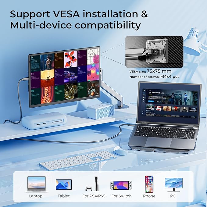 Laptop Screen Monitor Extender,1080P FHD Portable Monitor for Laptop, Built-in Speaker and Adjustable Backstand, Triple Screen Extender Compatible with Wins/MacOS/Chrome (Black, Dual-16Inch)