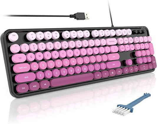 MOFII Computer Keyboards Wired, Plug Play USB Full Size Typewriter Keyboard, Cute Colorful Aesthetic Keyboard with Foldable Stands for Windows PC Laptop (Black Pink Gradient)