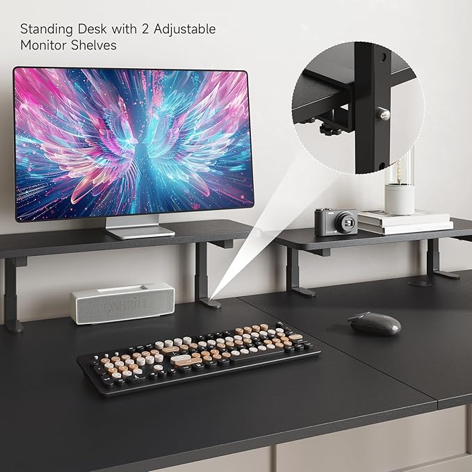 ONBRILL Standing Desk with 2 Adjustable Monitor Shelves, 71 x 24 Inches Electric Stand Up Desk with Memory Controller and Adjustable Height from 28-46 inches for Computer Workstations, Black