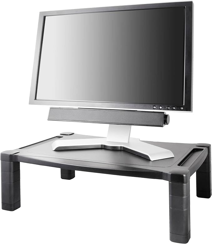 Kantek Extra Wide Single Level Height-Adjustable Monitor/Laptop Stand, 20-Inch Wide x 13.25-Inch Deep x 3 to 6.5-Inch High, Black (MS500)