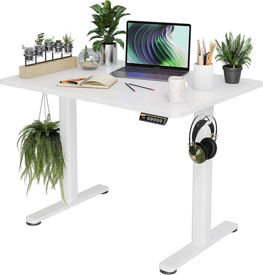 Claiks Electric Standing Desk, Adjustable Height Stand up Desk, 40x24 Inches Sit Stand Home Office Desk with Splice Board, White Frame/White Top