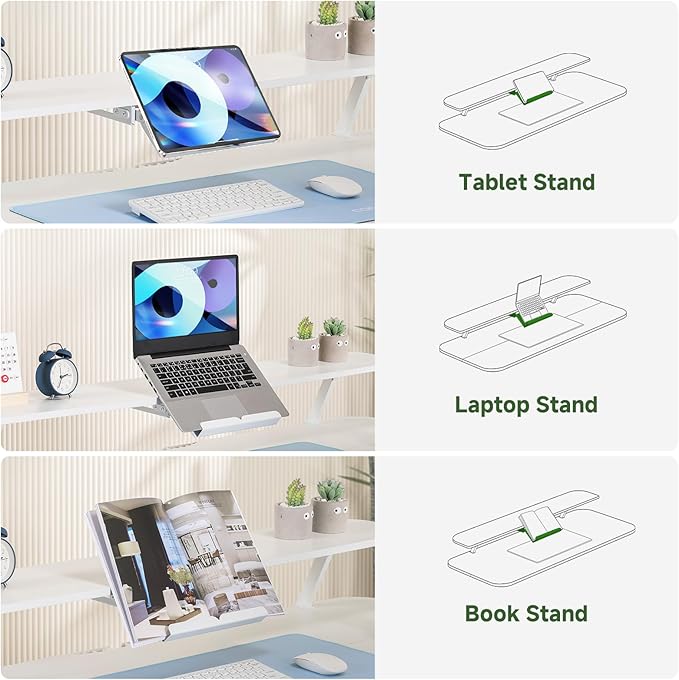 GTRACING Electric Standing Desk with Drawers, 55 x 24 Inches Height Adjustable Computer Desk with Monitor Stand, Laptop Stand, Sit Stand up Desk with Memory Preset for Home, Office, White