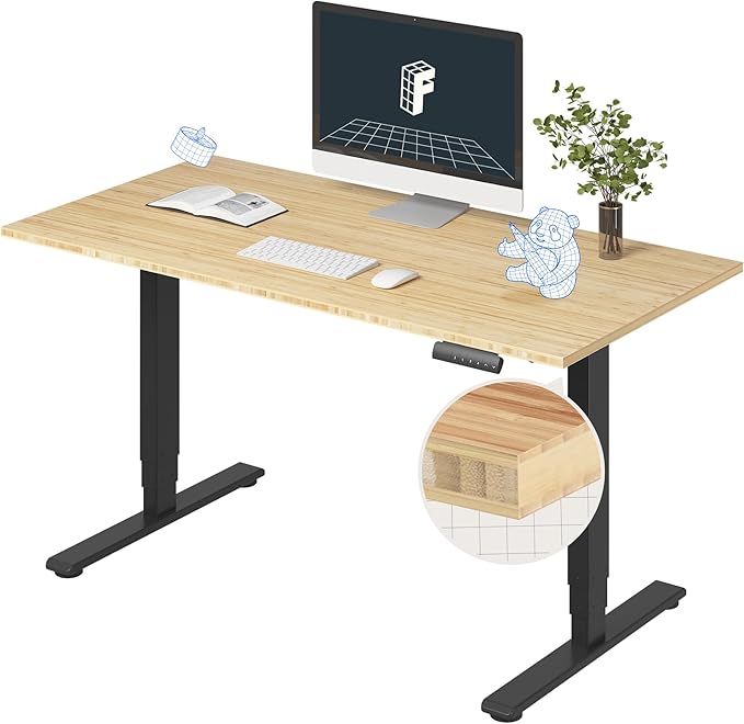FlexiSpot E6 Bamboo 3-Stage Dual Motor Electric Standing Desk 55 x 28 Sit Stand Up Desk, Holds 220 lbs, Adjustable Height w/ Memory Presets, Solid Bamboo Desktop & Black Frame, Ships in 2 Boxes